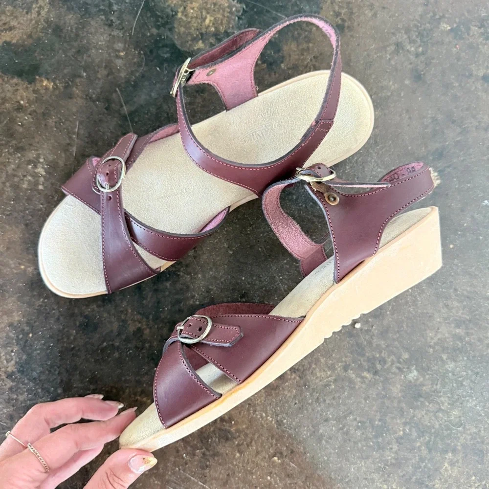 Vintage Wedge Sandals Italian Leather Strappy Slingback Comfort Shoes Size 6